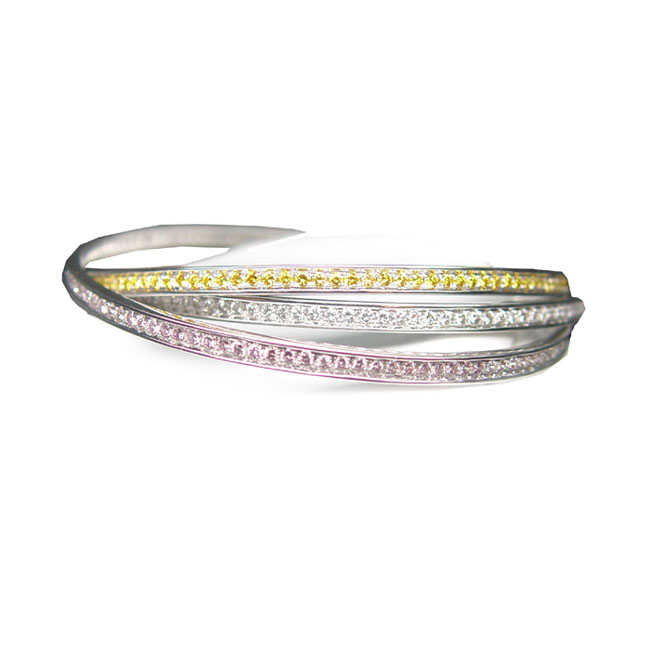 View Three in one - Yellow White and Pink Diamond Bangles