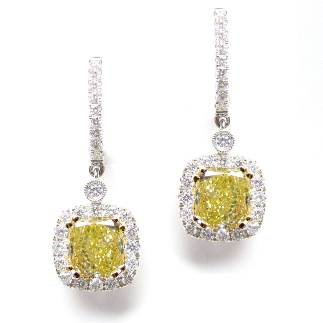 View 4.36 ct. Radiant Fancy Greenish Yellow (Pair)