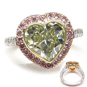 View 3.01 ct. Heart Shape Fancy g. y. GREEN