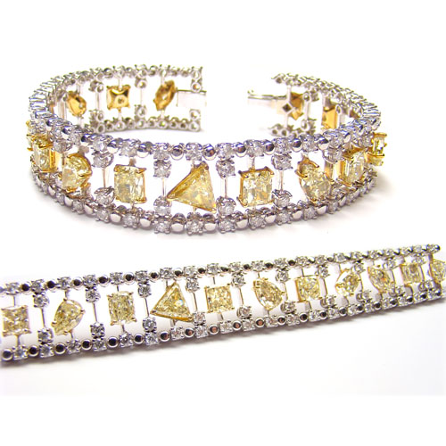 8.04Cttw Fancy Color Diamond Tennis Riviera - 14 kt. Gold, White gold - Bracelet  Diamonds - Diamonds - Catawiki