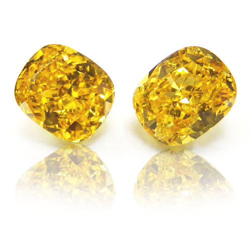 View 1.42 ct. Cushion Fancy VIVID Yellow (ZIMI, Pair)