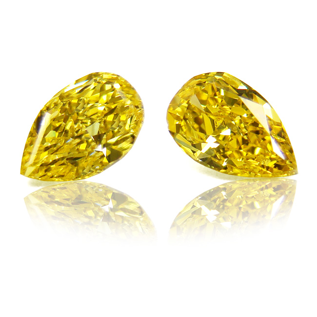 View 1.14 ct. Pear Shape Fancy Vivid Yellow (Pair)