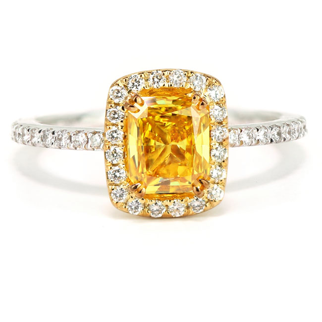 View 1.01 ct. Cushion Fancy Vivid Orangy Yellow