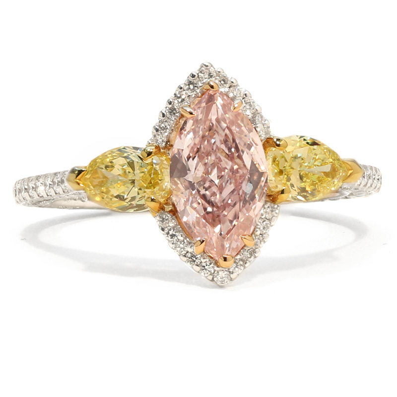 Lot - A Fancy Intense Orangy Pink Diamond Ring