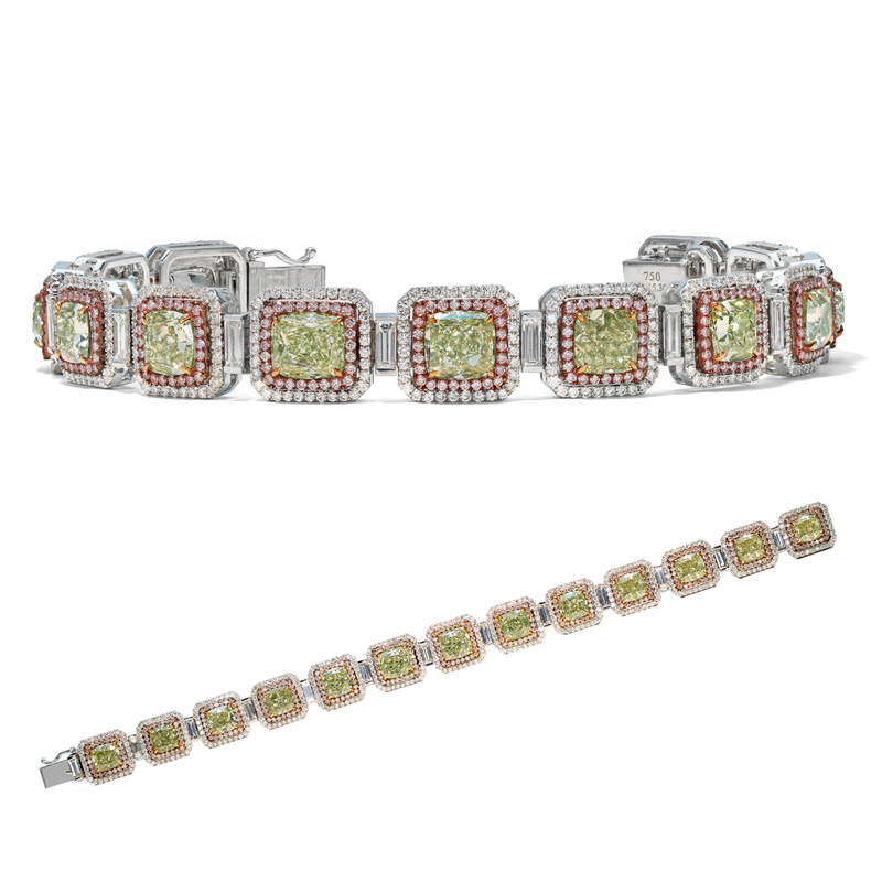 View 19.69 ct. Cushion Fancy b. Greenish-Yellow (Bracelet)