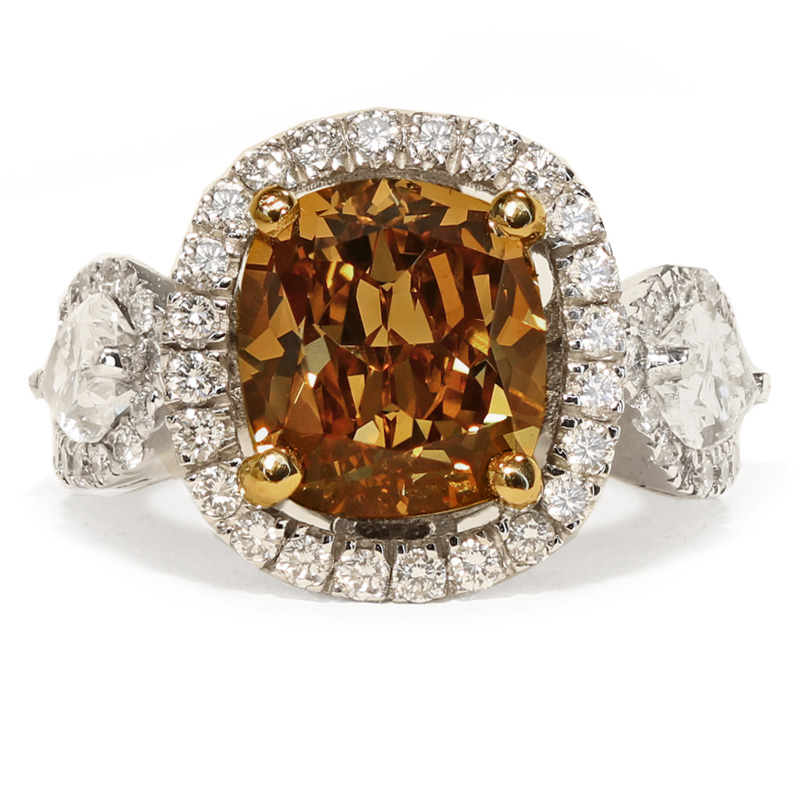 View 5.01 ct. Cushion Fancy Deep Brownish Orangy Yellow