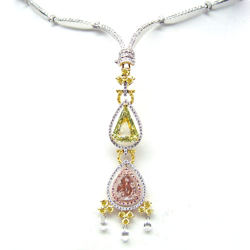 View Green-Yellow and Pink Diamond Necklace